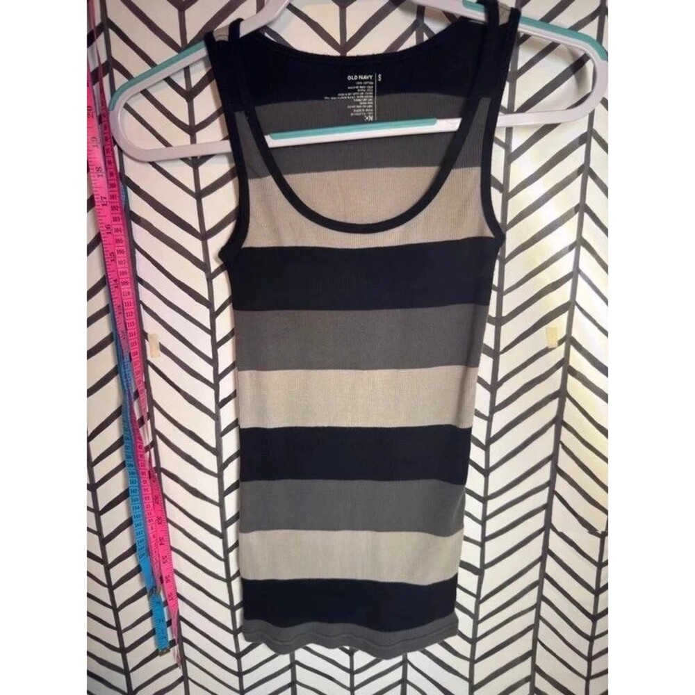 Old Navy Black Gray Striped Ribbed Cotton Tank Women’s S 7134
